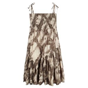 All Saints Brown Smocked Shibori Tie Dye Dress